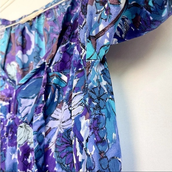 Rebecca Taylor Sz 6 Silk Top Blouse Abstract Floral Boho 3/4 Sleeve Peasant - Picture 7 of 16